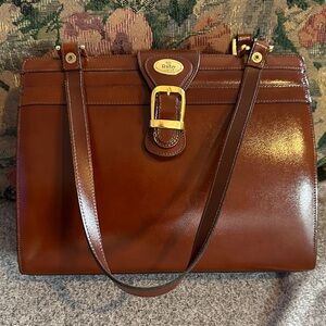 Ruby of London Brown smooth Leather Shoulder Tote with Gold Buckle.